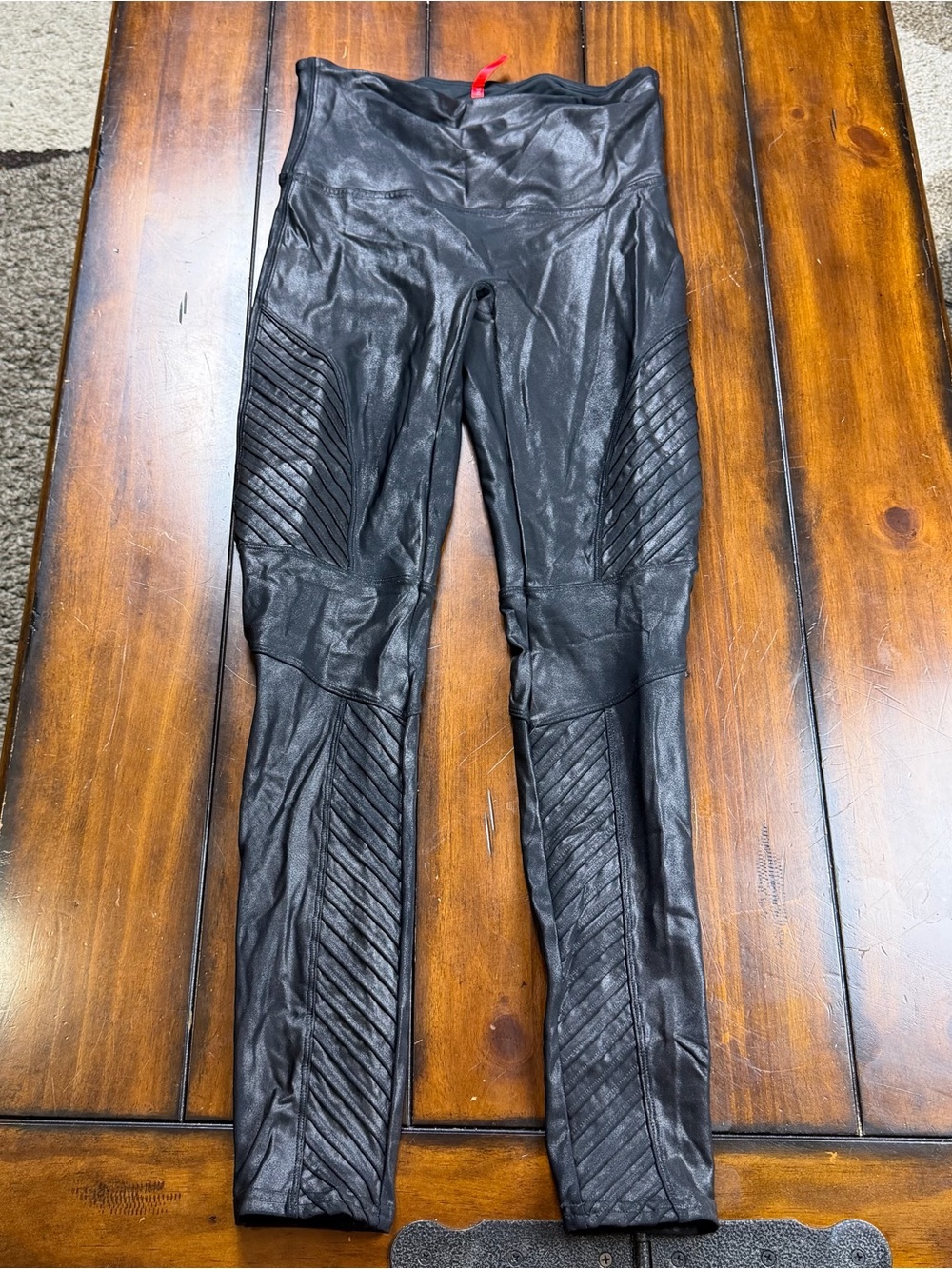 Sleek Black Women's Moto-Style Leggings Faux Leather Large